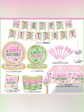 Wicked Party Tableware Set for 24- Pink & Mint Green Happy Birthday Collection